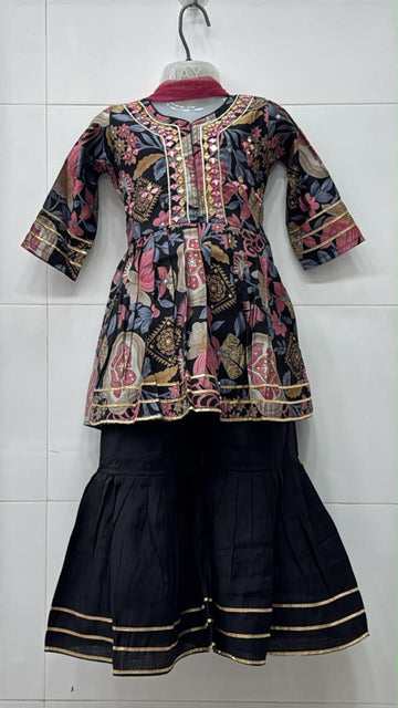Black floral cotton sharara