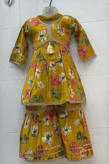 Mustard yellow floral cotton sharara