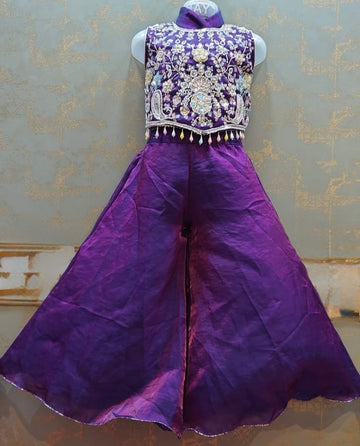 Purple heavy pearl work tissue  palazzo suit