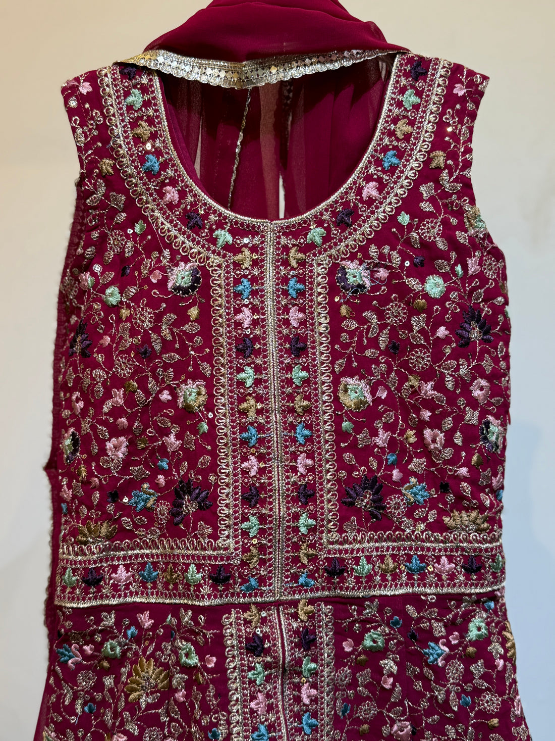 Rani Pink front slit full work premium sharara