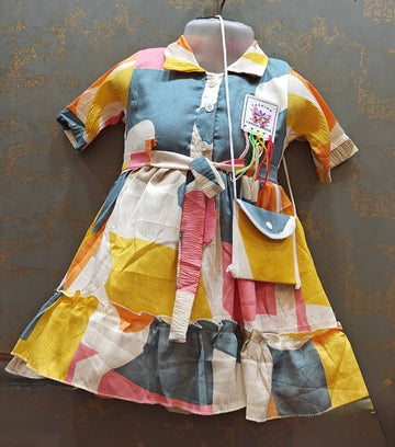 Mustard grey collard frock