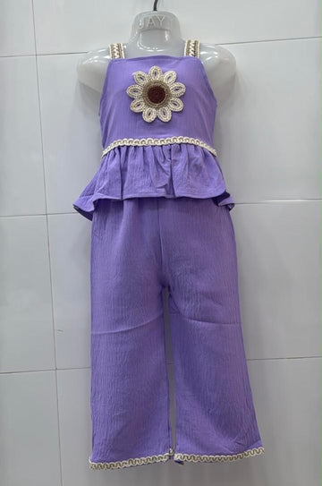 Lavender single flower pleated top and pant