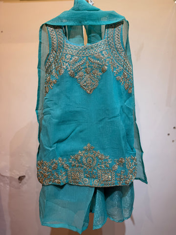 Turquoise blue fendi fabric full work palazzo