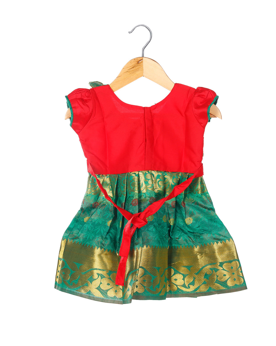 Red and green girls traditional silk frock