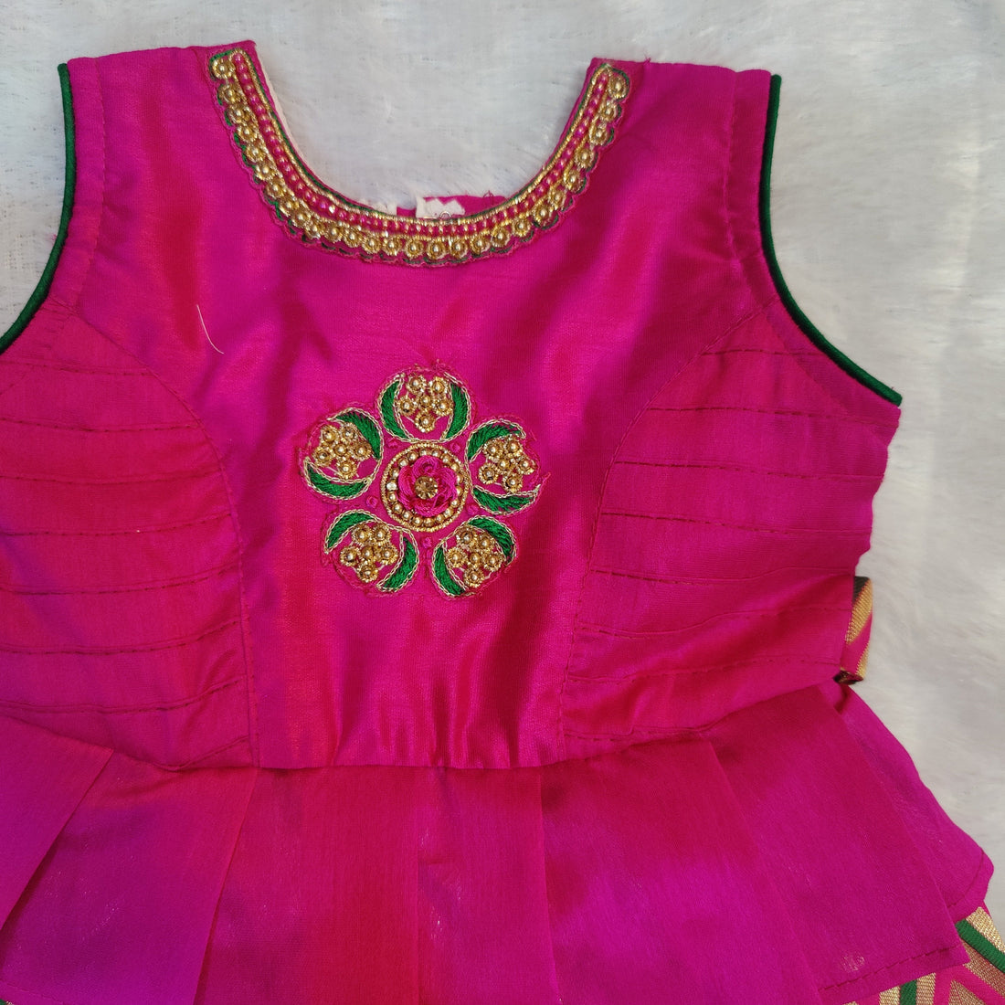 Pink with zigzac bottomed embroidery traditional frock