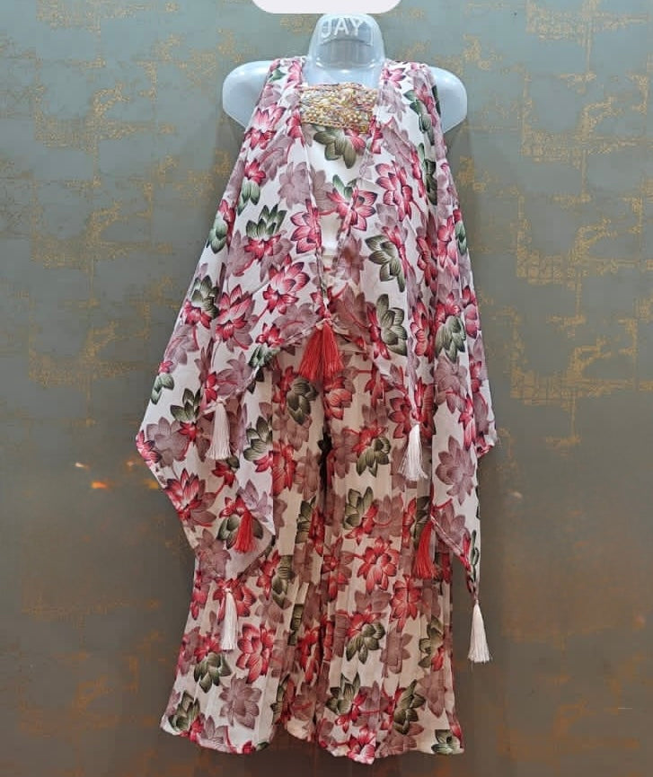 Pink flowers flowy shrug palazzo set