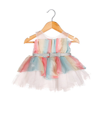 Multicolor Ruffled Party Gown