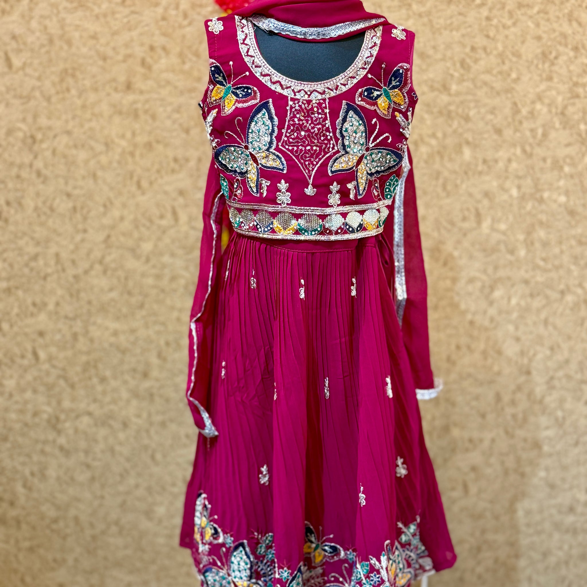 Festive Pink Lehanga choli for girls with Butterfly design (Copy)