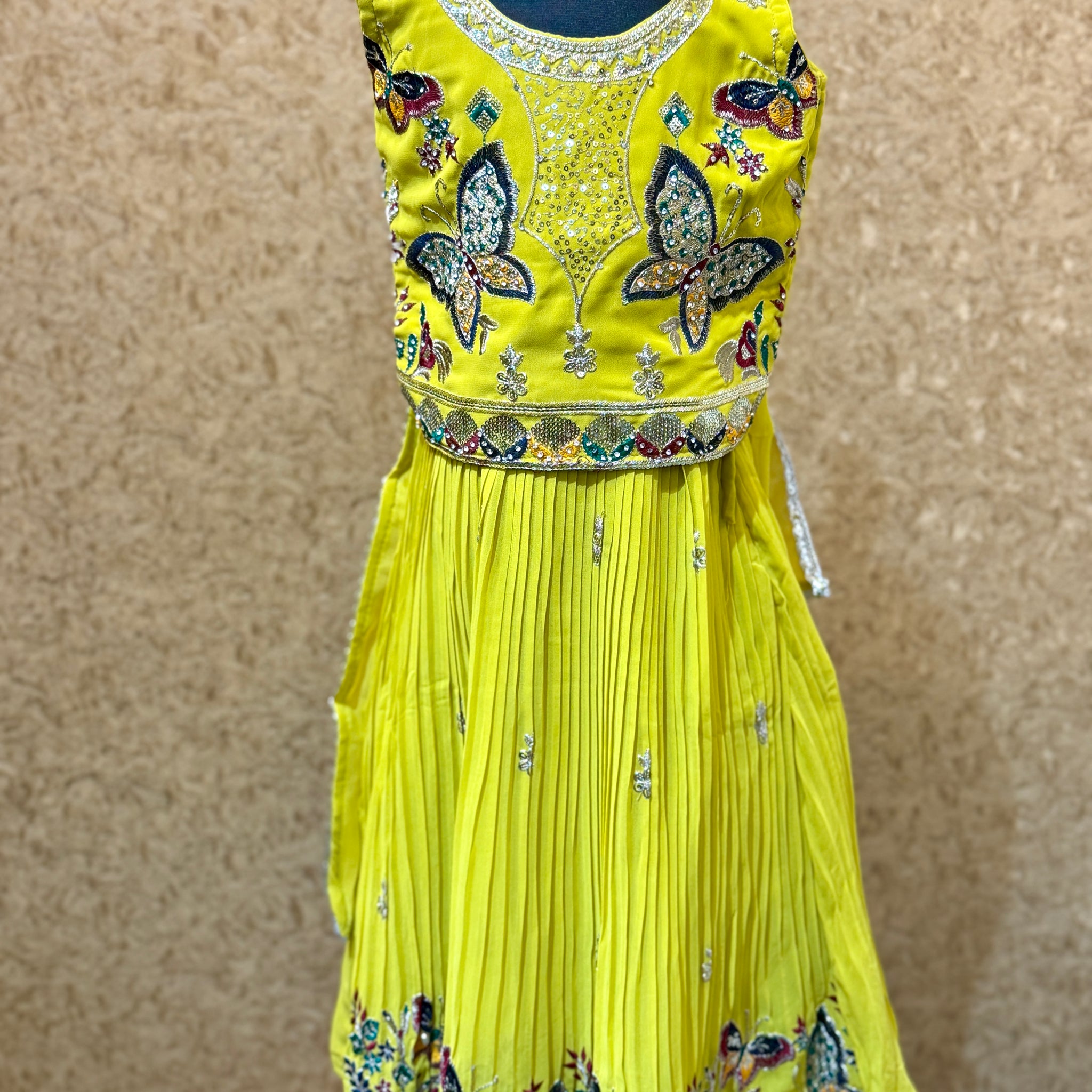 Festive Sunny Yellow Lehanga choli for girls with Butterfly design
