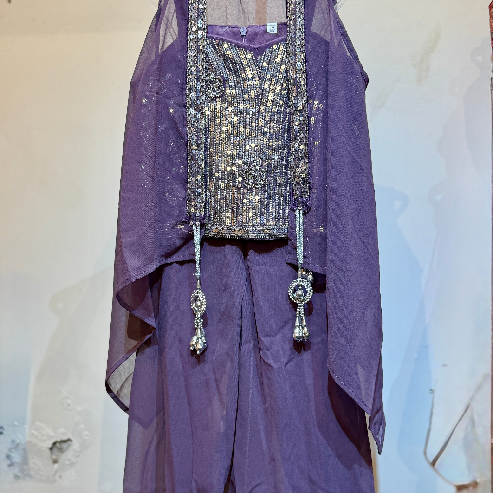 Lavender shrug model Palazzo set with heavy work top