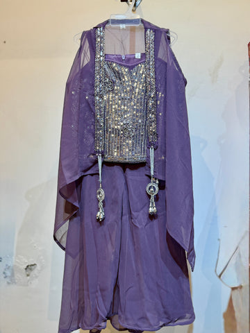Lavender shrug model Palazzo set with heavy work top