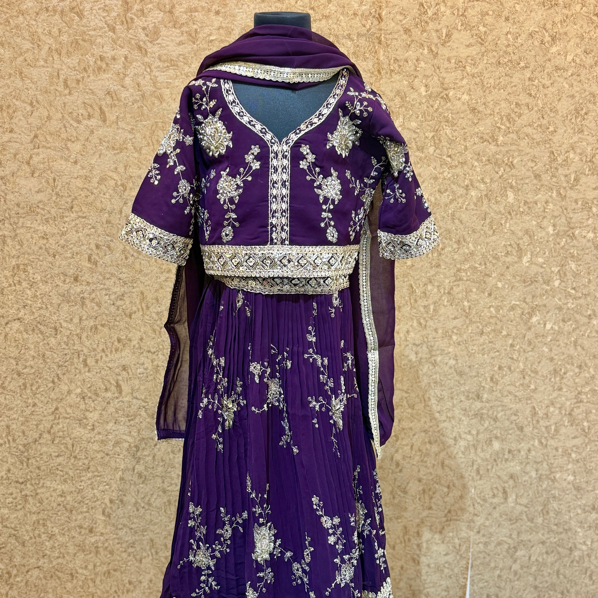Festive Wine Lehanga choli for girls with Gold thread Embroidery
