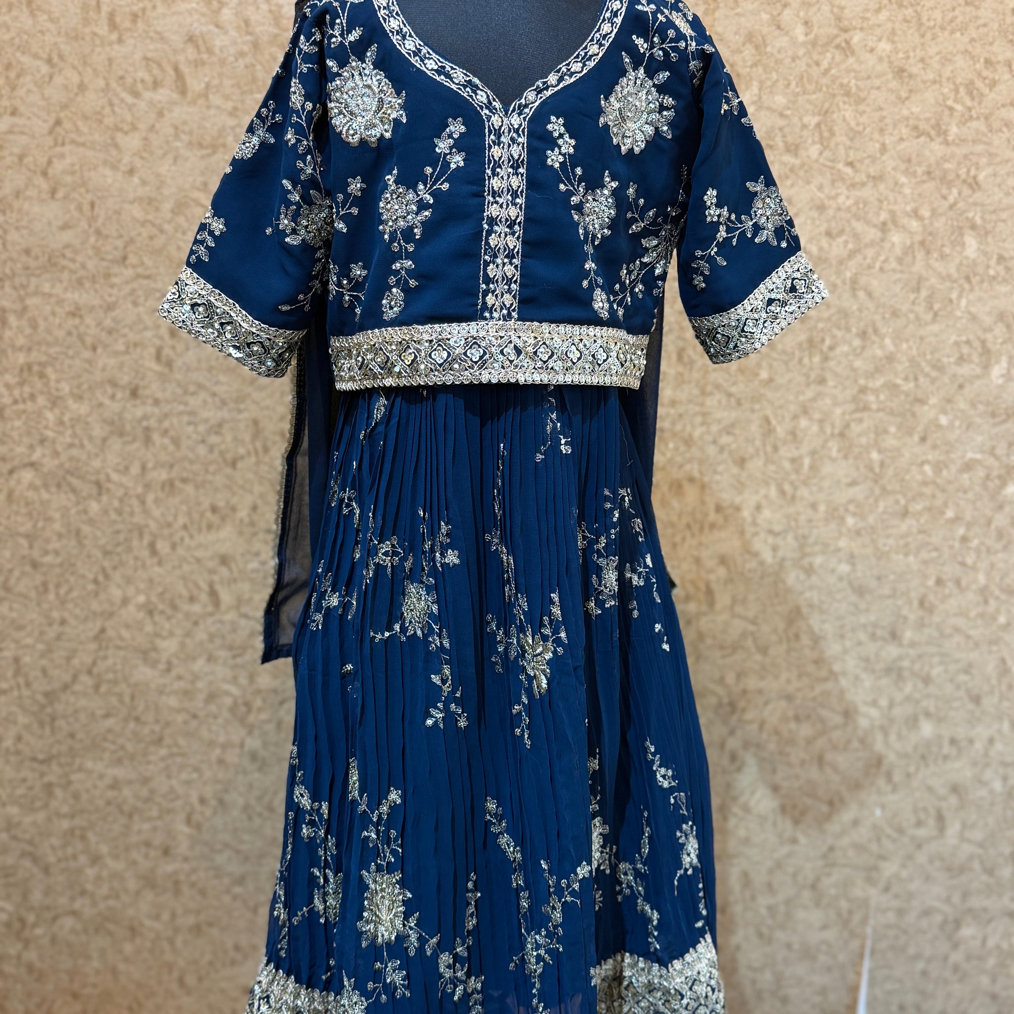 Festive Blue Lehanga choli for girls with Gold thread Embroidery
