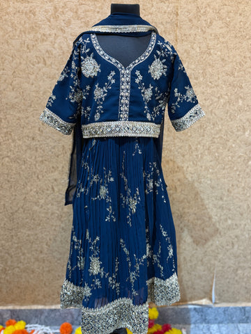 Festive Blue Lehanga choli for girls with Gold thread Embroidery