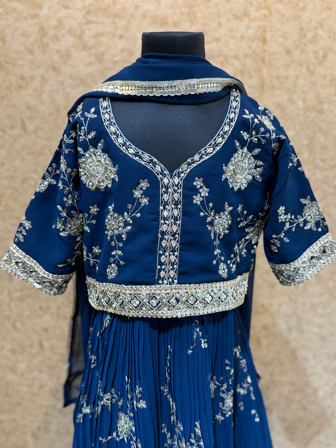 Festive Blue Lehanga choli for girls with Gold thread Embroidery