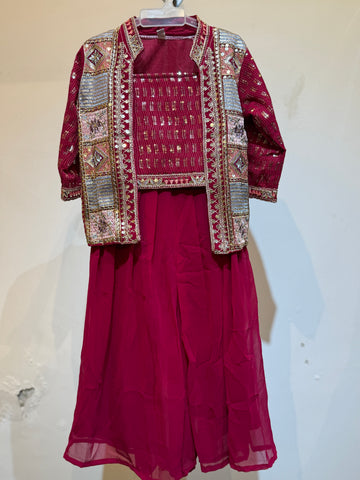 Stunning pink sequence work palazzo set with heavy work jacket