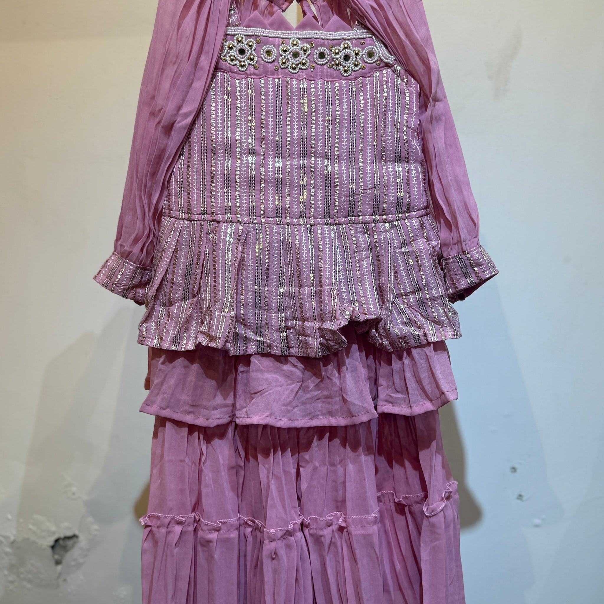 Baby Pink poncho sharara sequence work