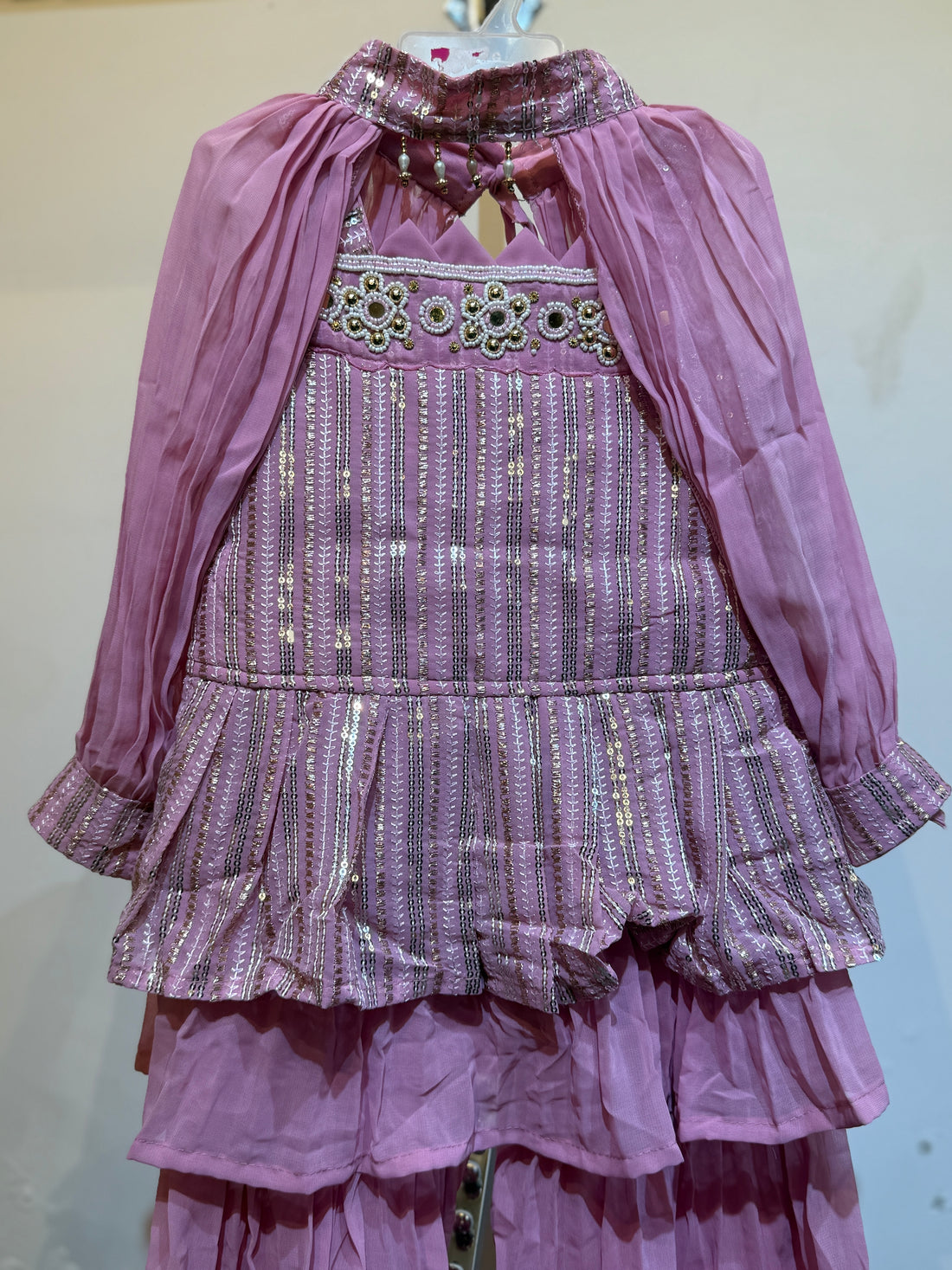 Baby Pink poncho sharara sequence work