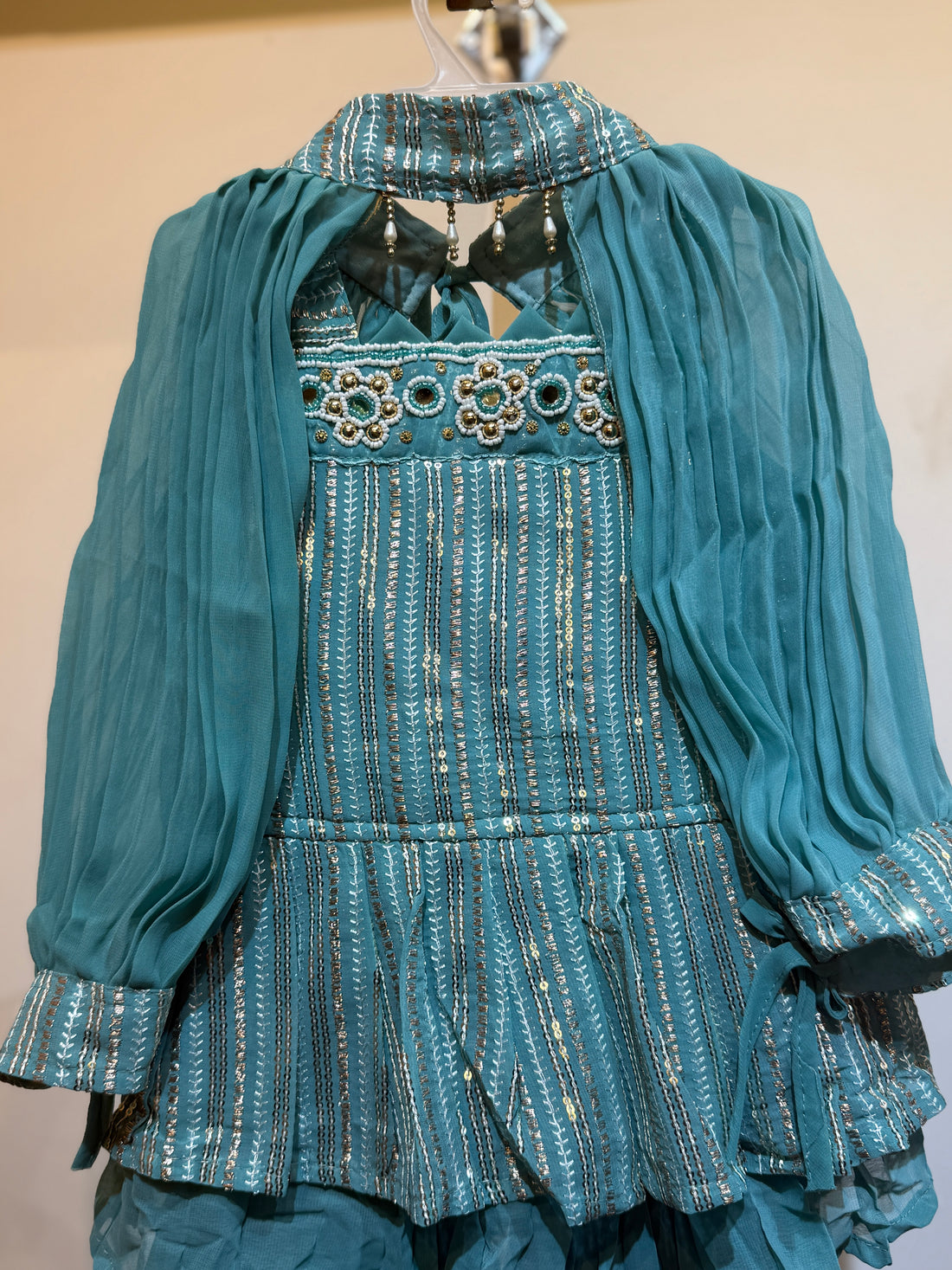 Muted blue poncho sharara sequence work