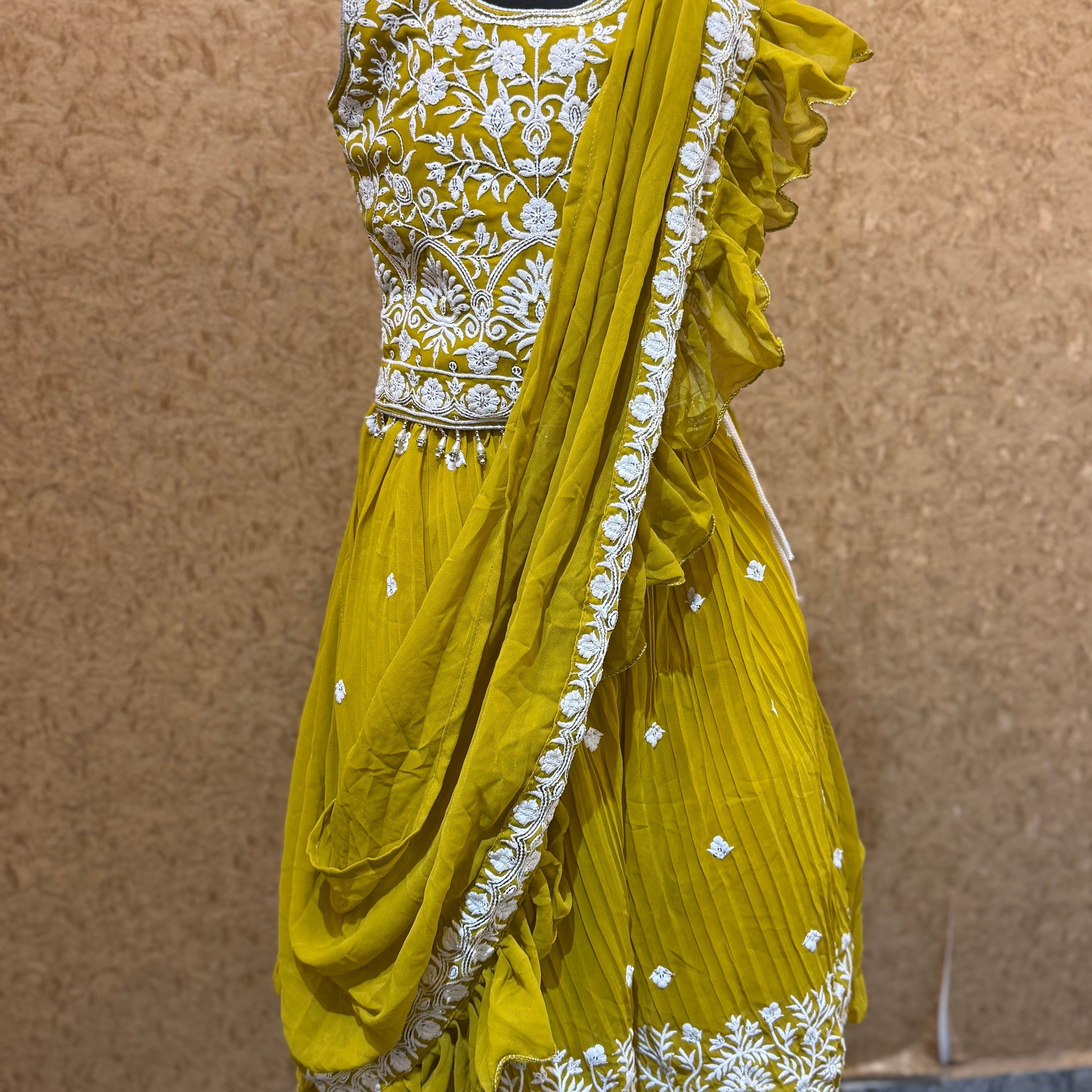 Haldi Latest Saree Model Choli with Thread Embroidery all over