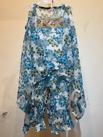 Blue flowers flowy shrug palazzo set at Affordable price