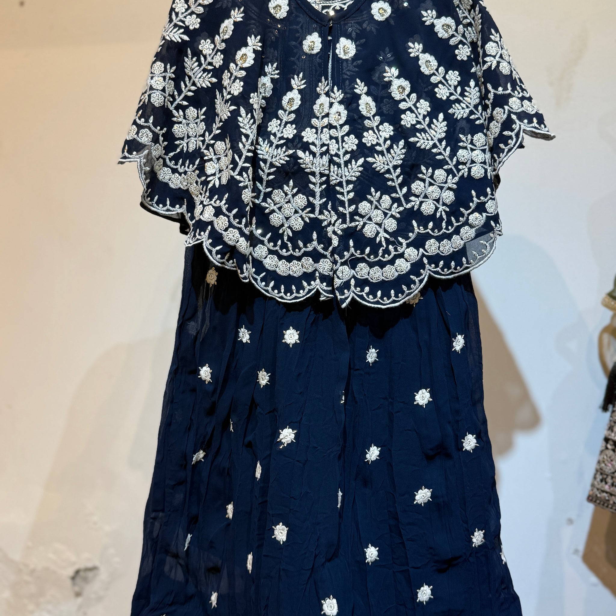 Navy blue cape top embroidery Choli