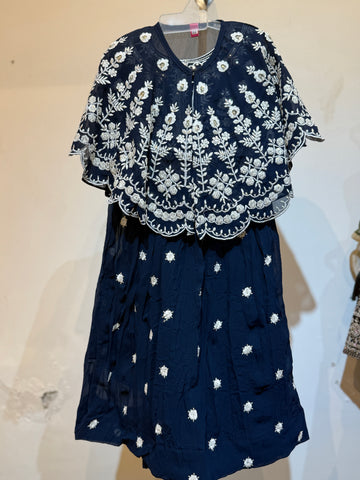 Navy blue cape top embroidery Choli