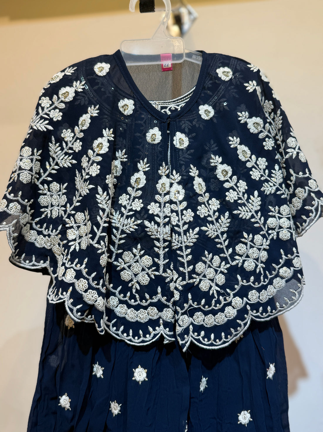 Navy blue cape top embroidery Choli