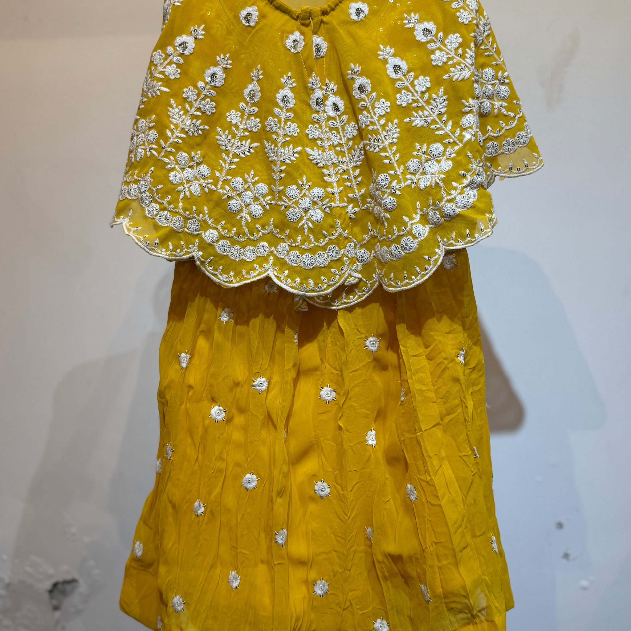 Yellow cape top embroidery Choli