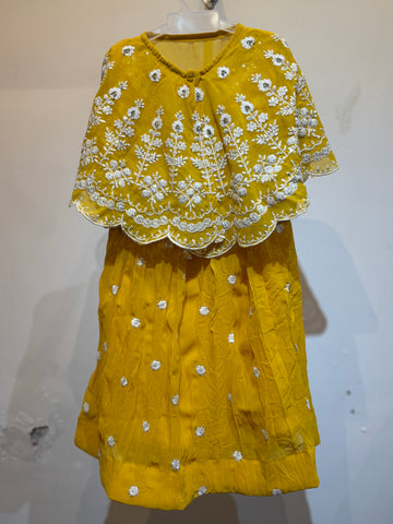 Yellow cape top embroidery Choli