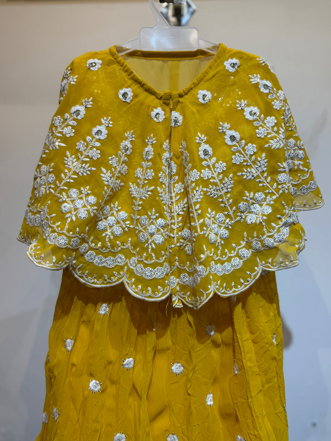 Yellow cape top embroidery Choli