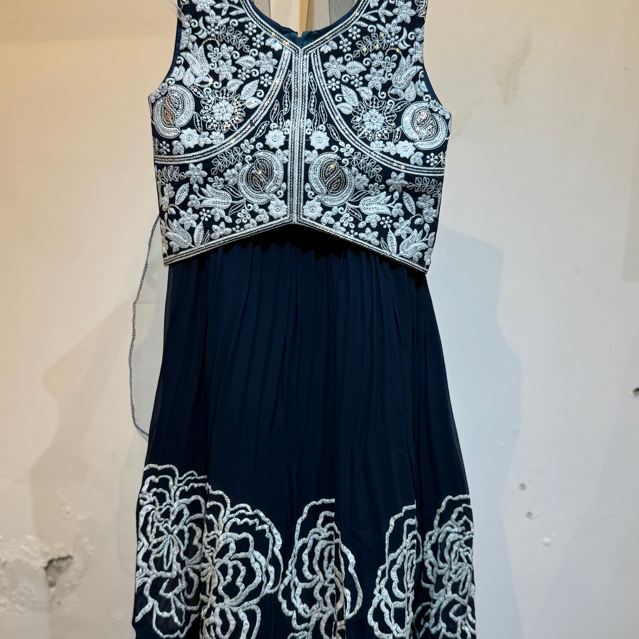 Navy Embroidered choli in bold flower design
