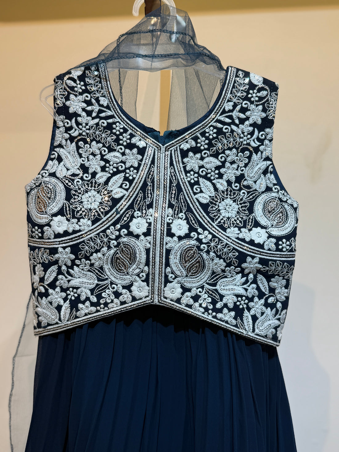 Navy Embroidered choli in bold flower design