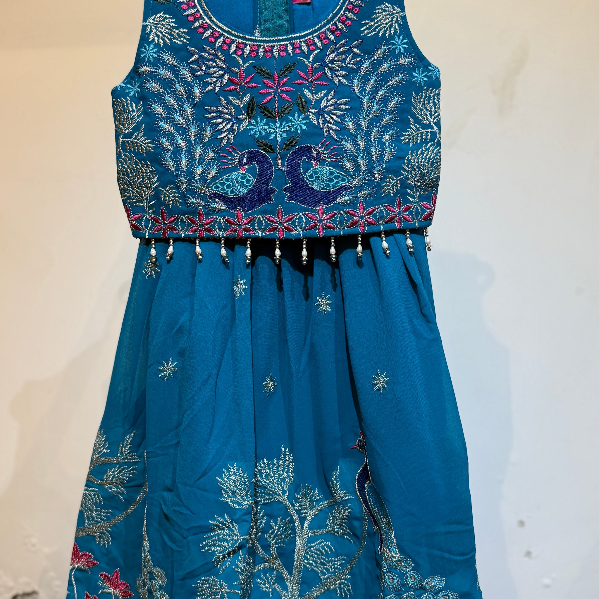 Sky blue Embroidered choli in peacock design