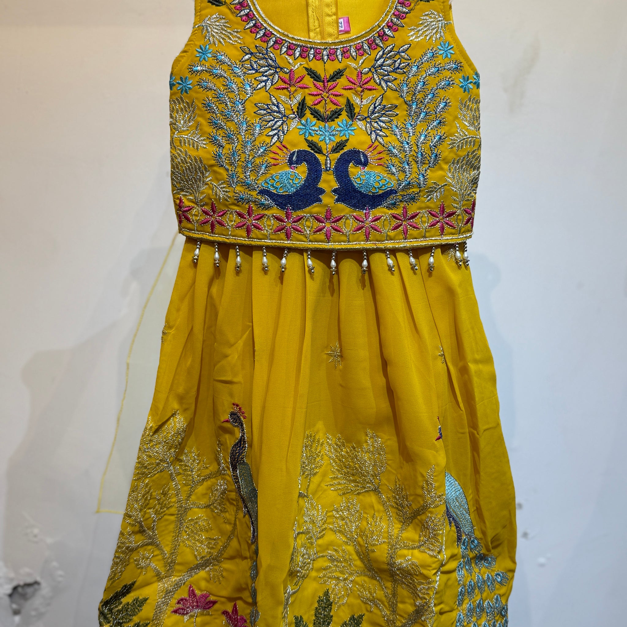 Yellow Embroidered choli in peacock design