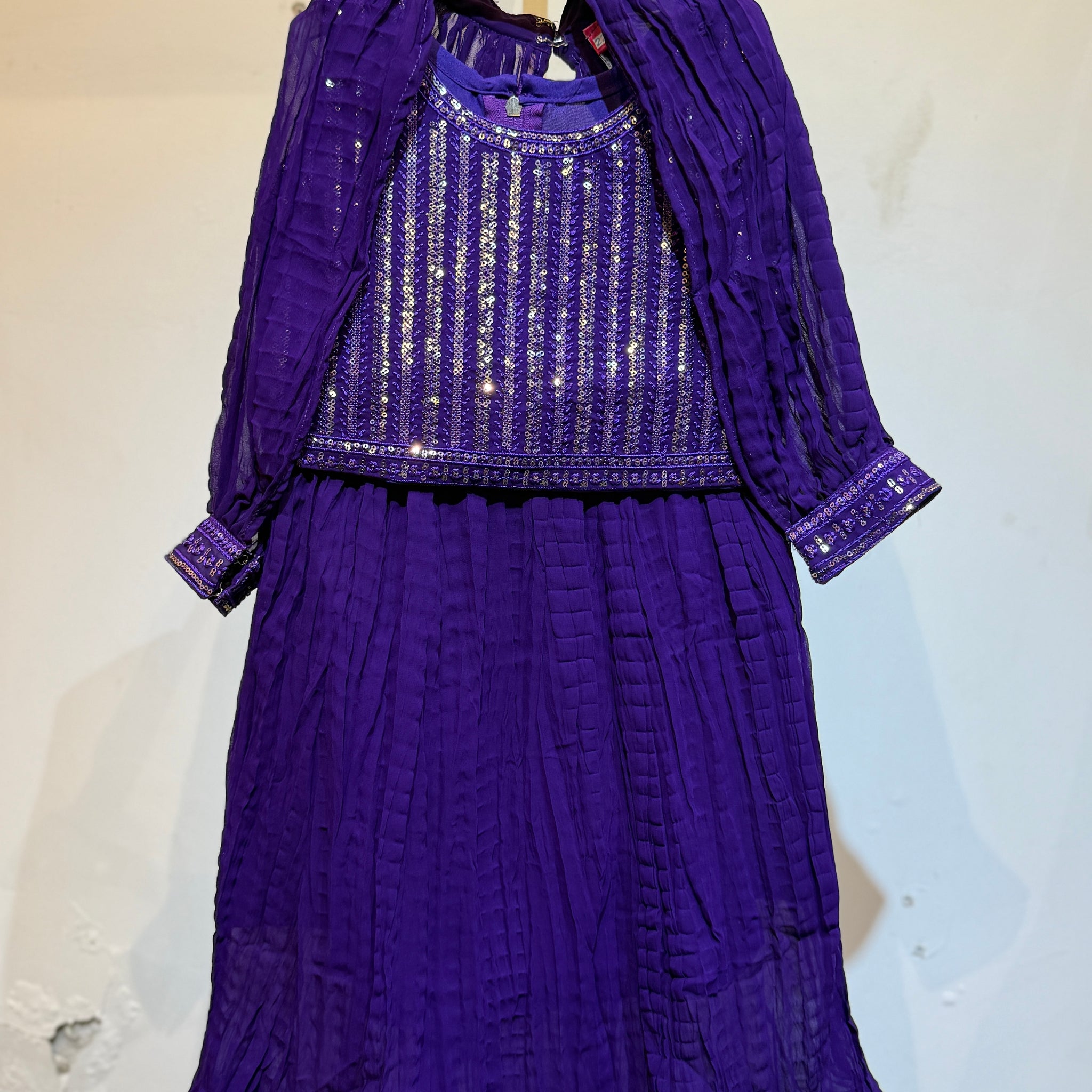 Bright Purple Poncho choli in gold sequence