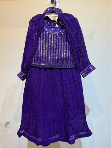 Bright Purple Poncho choli in gold sequence