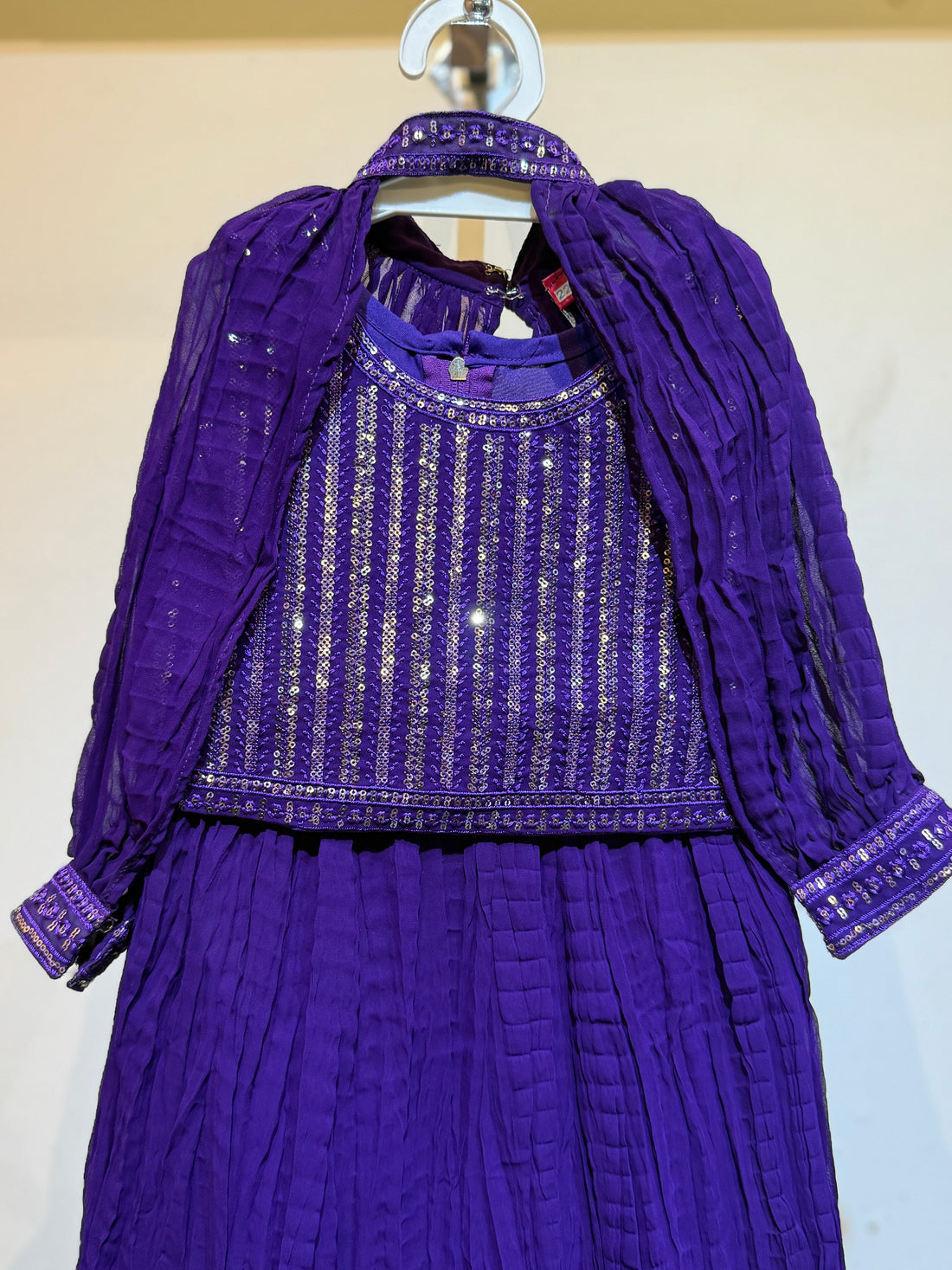 Bright Purple Poncho choli in gold sequence