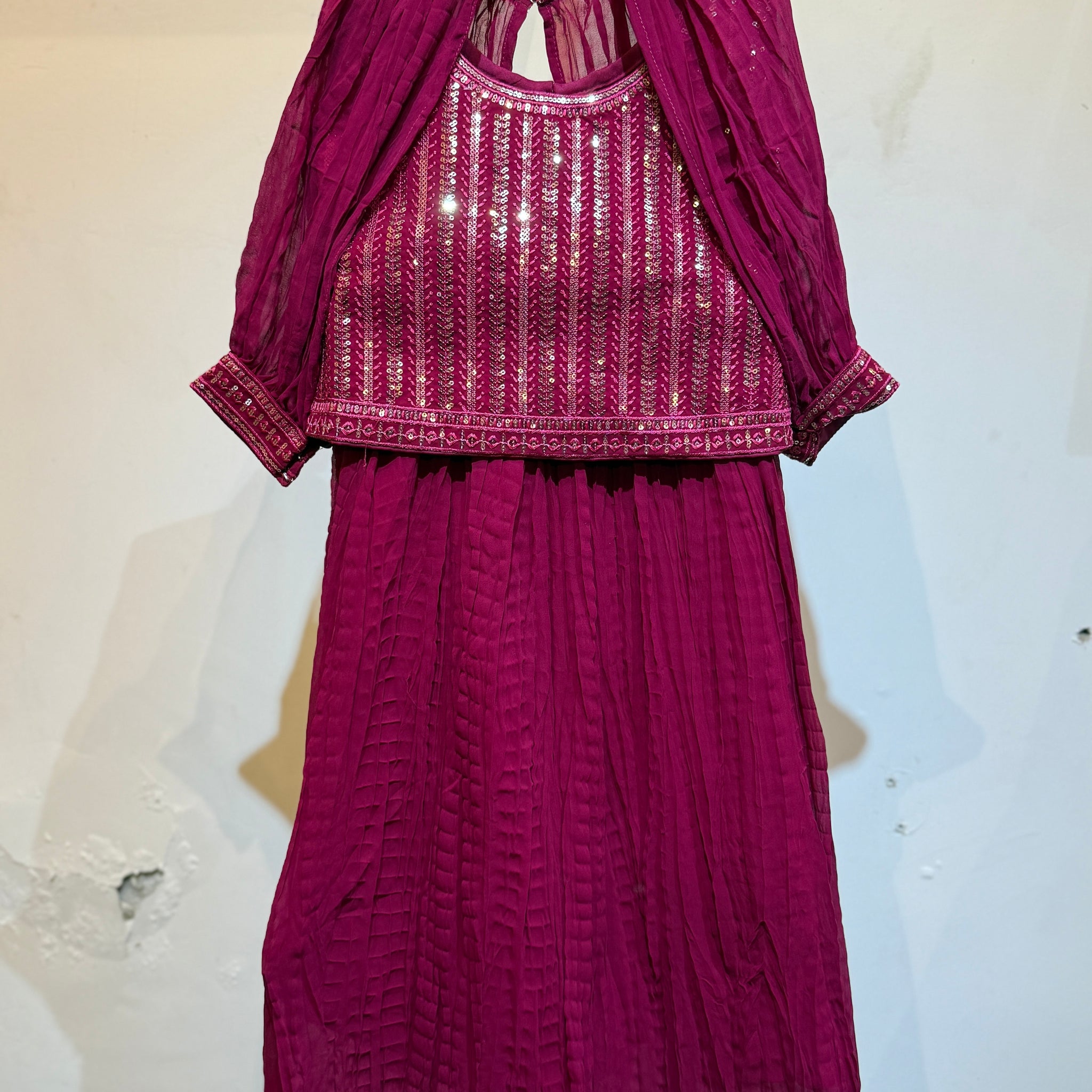 Bright pink Poncho choli in Gold sequence