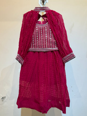 Bright pink Poncho choli in silver sequence