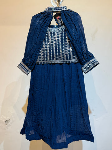 Navy blue Poncho choli in silver sequence