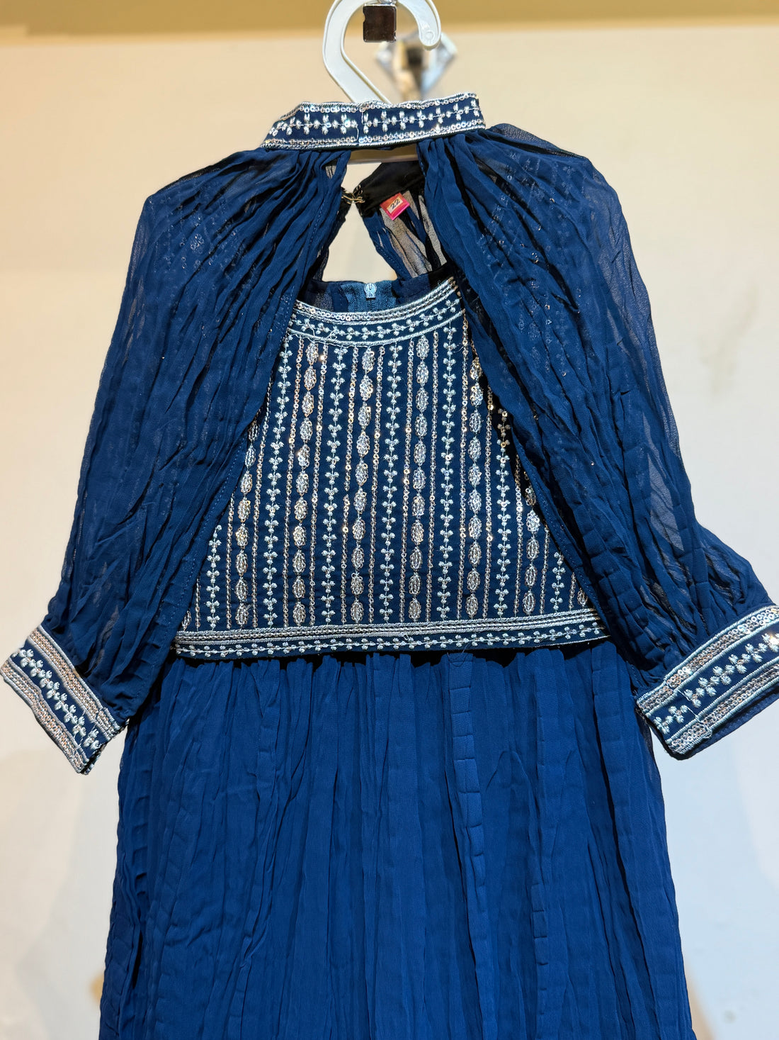 Navy blue Poncho choli in silver sequence