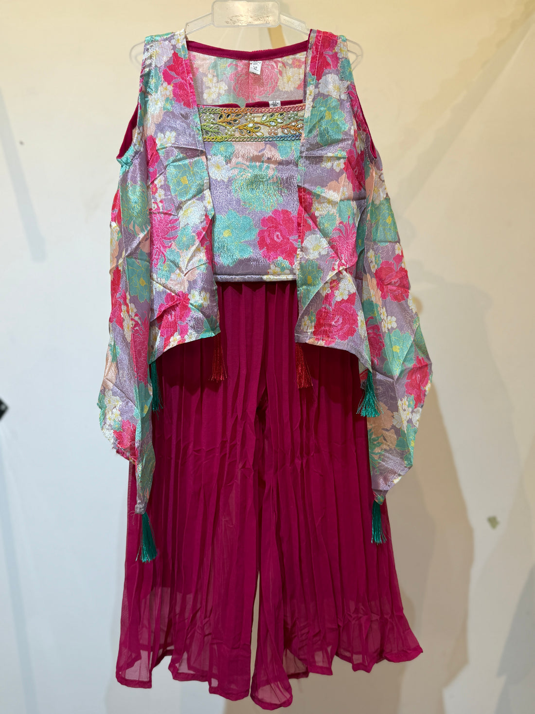 Tropical bold Flowers pink flowy shrug palazzo set
