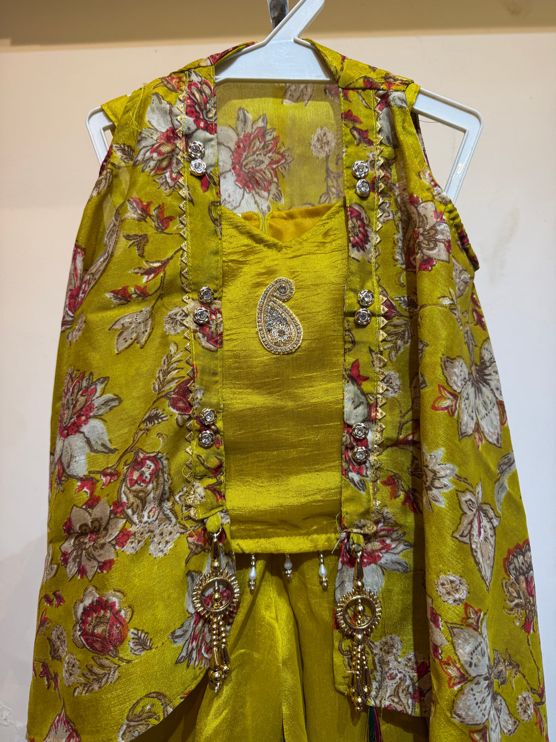 Mustard yellow mango patch palazzo set with flowy shrug