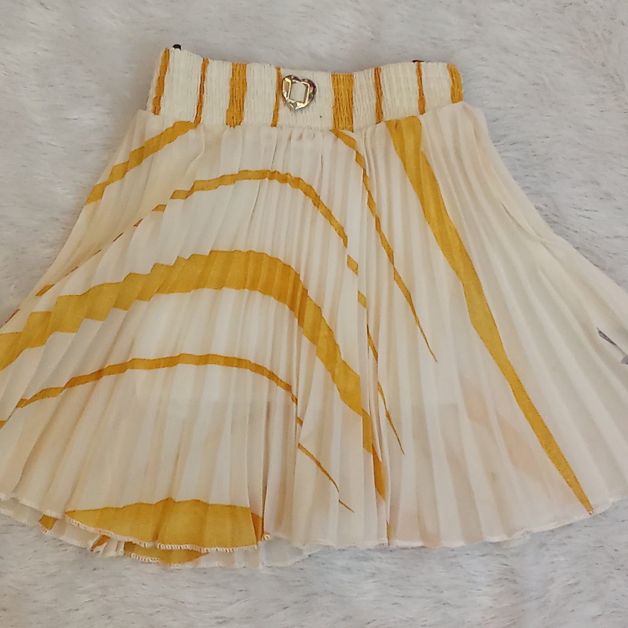 Yellow striped pleated skirt for girls