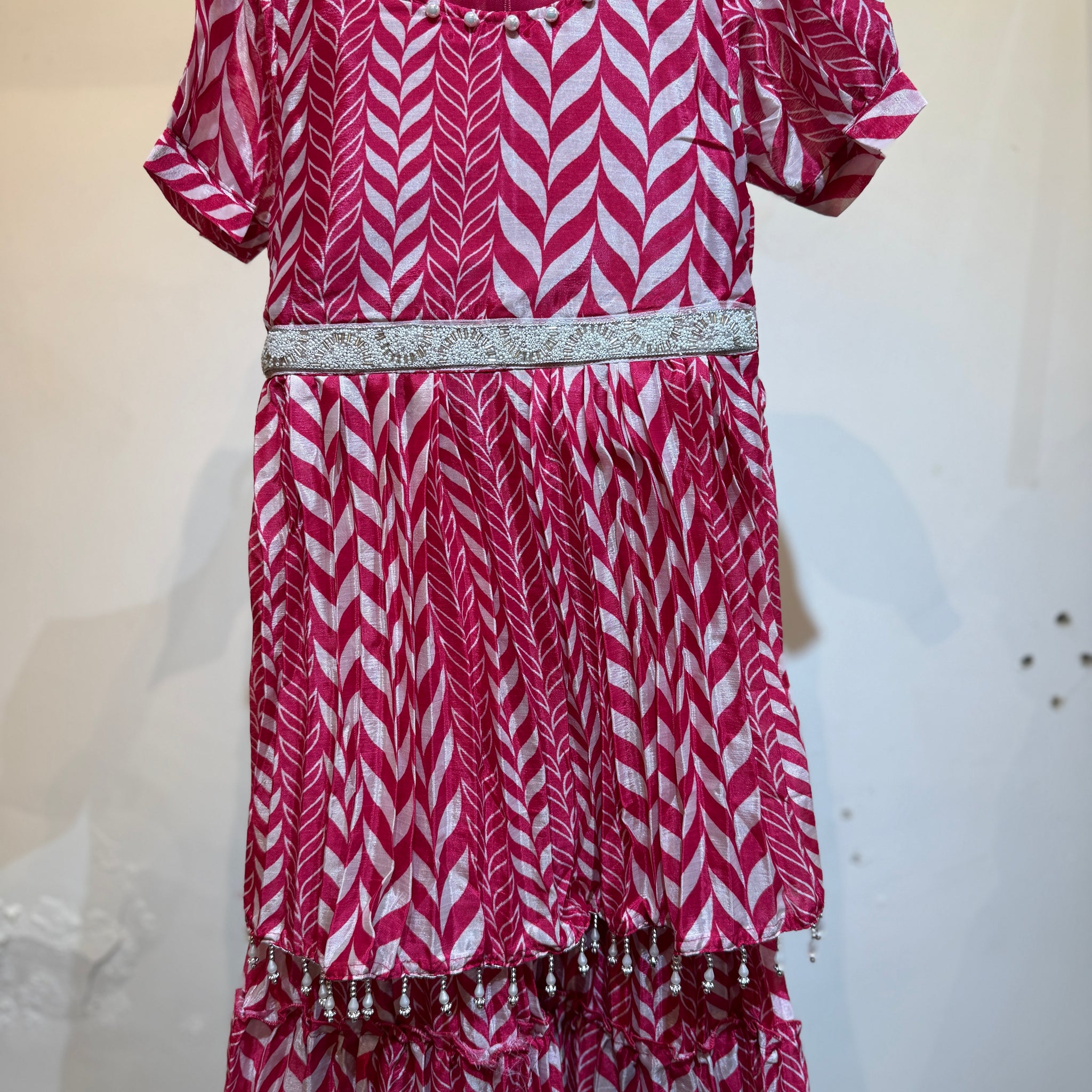 Chic and Classic Leaf print Pink Sharara