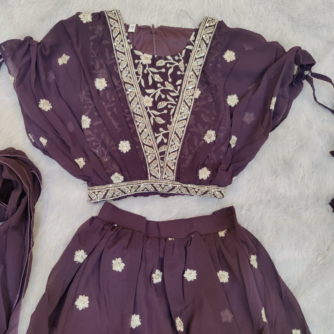 Graceful Dusty purple butterfly sleeves embroidered choli set for girls