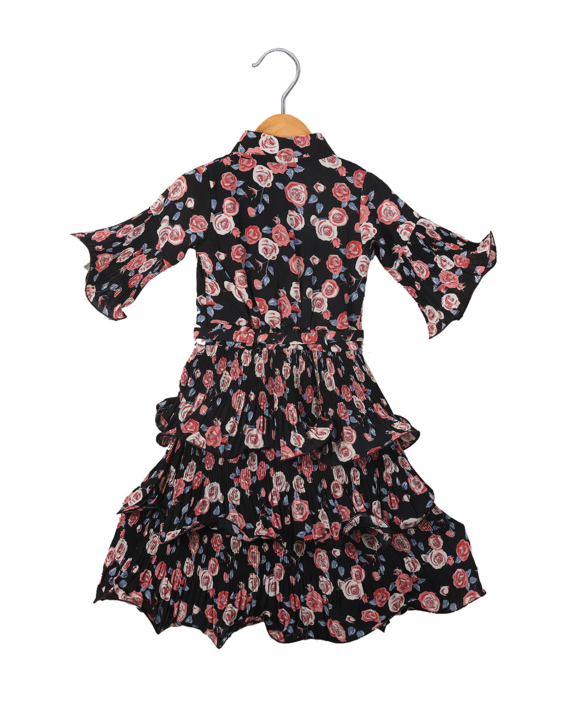 Fasionable Black big flower print collard Gown For Girls