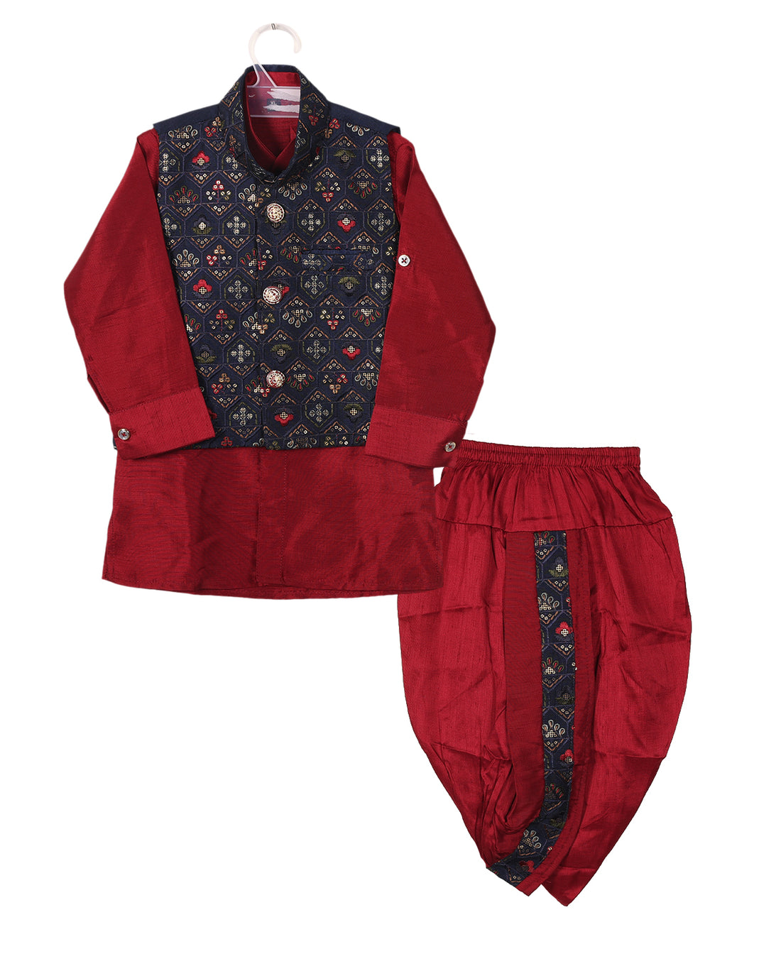 Maroon With Blue Full Sleeve Jacket Sherwani Set