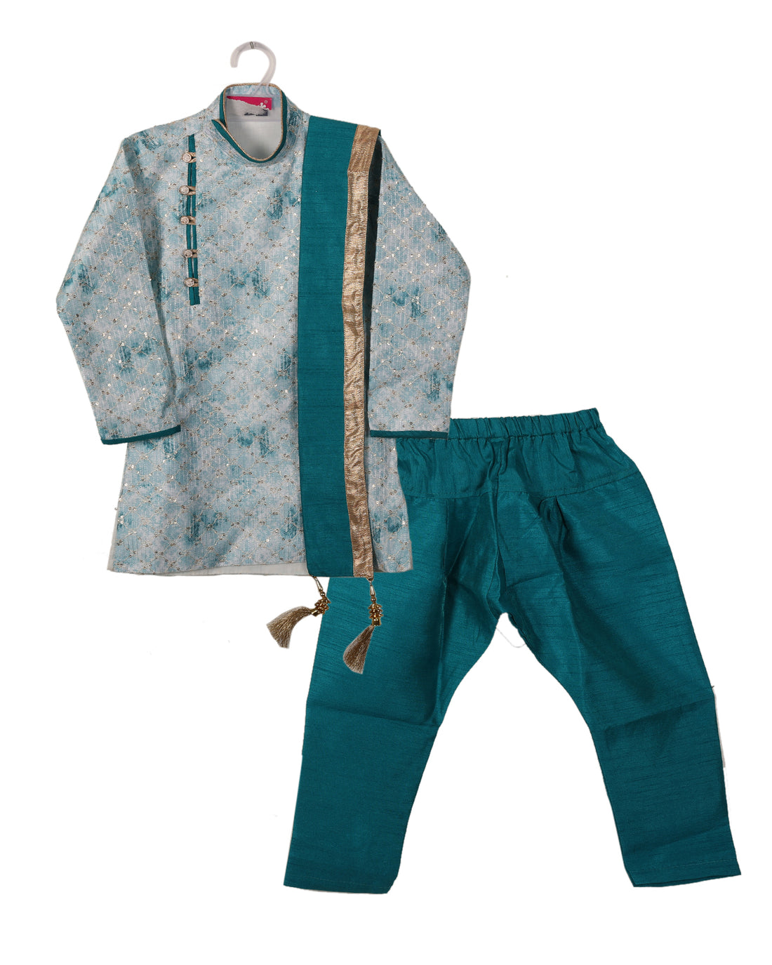 Blue Sequence Sherwani Set For Boys